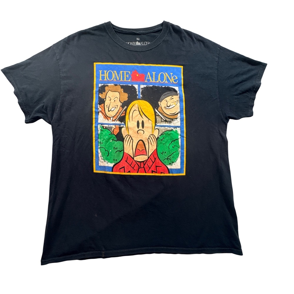 Home Alone Graphic T-Shirt Mens XL Black Cotton Movie Tee Kevin McCallister